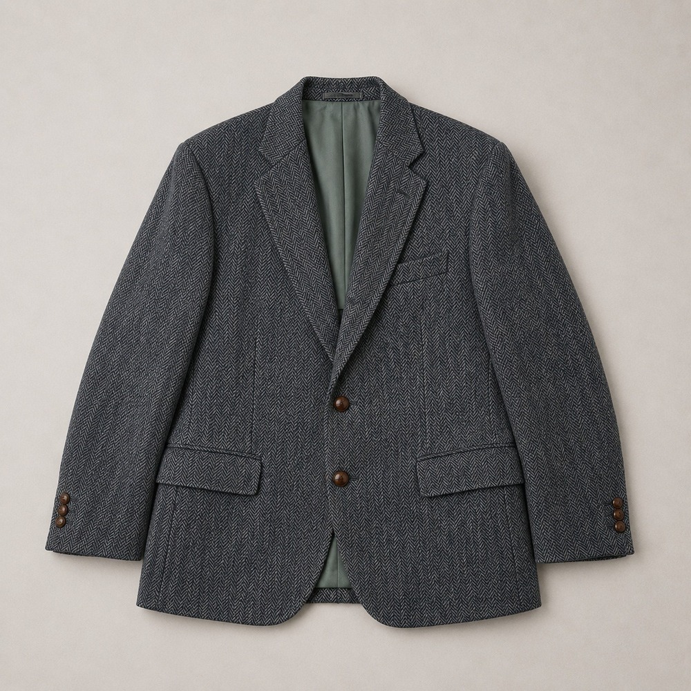 Vintage Stanley Blacker Blazer Mens 42R Wool Herringbone Tweed Elbow Patches